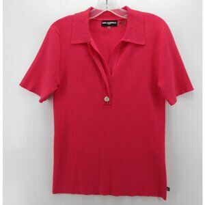 Karl Lagerfeld Sweater Large Polo Pullover Ribbed Collared Logo